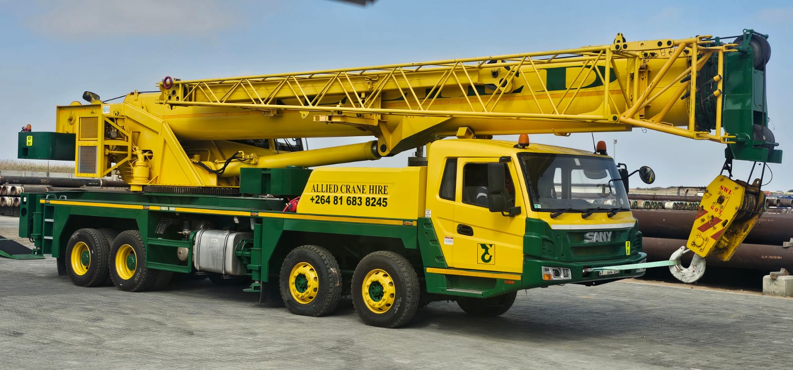 Allied Crane Hire SANY mobile crane parked at the yard