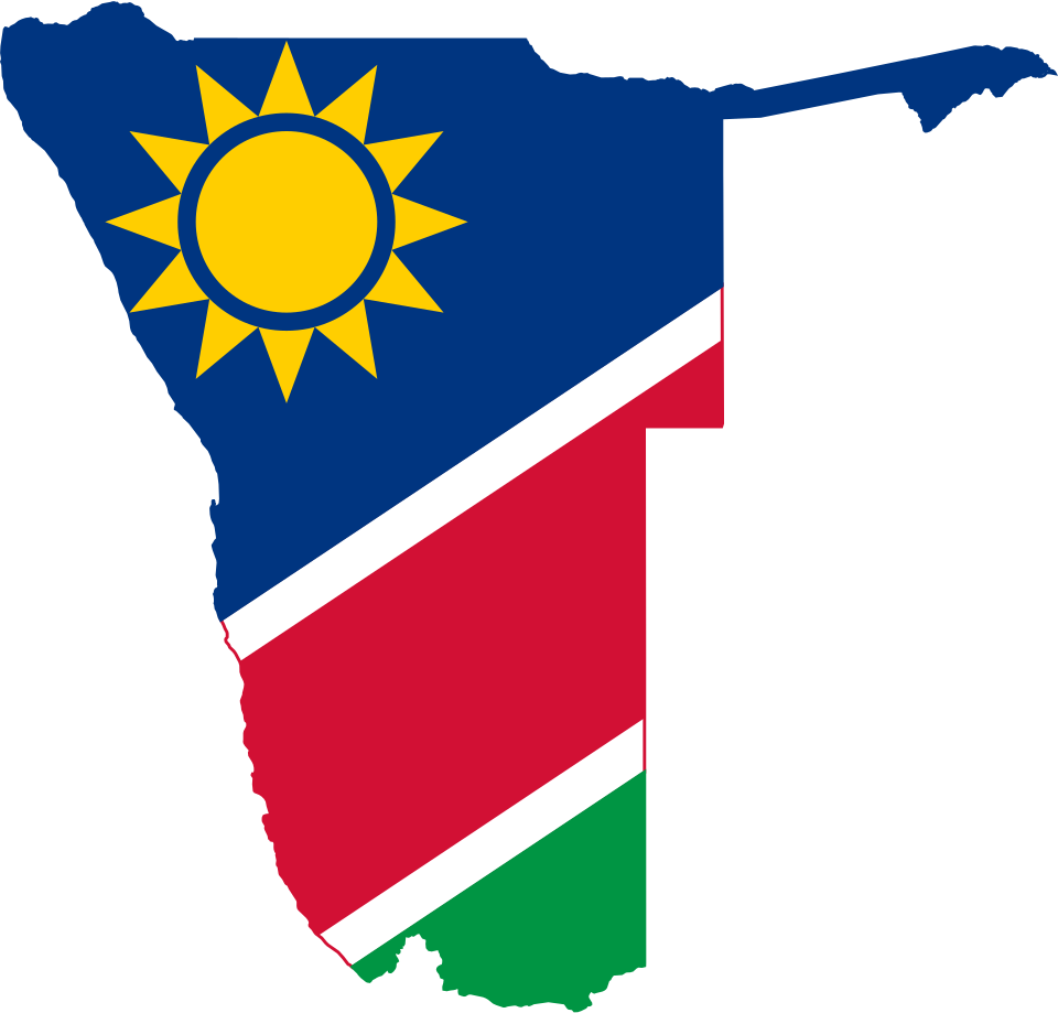 Map of Namibia in the colours of the Namibian flag